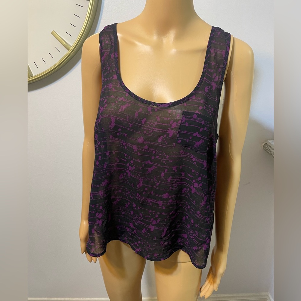 black & purple loose fitting tank top sz L